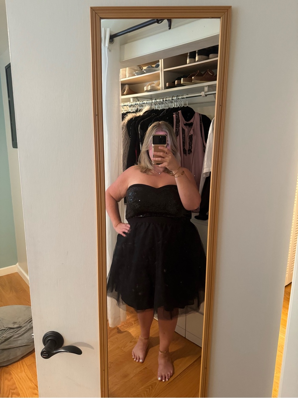 Michel Studio Black Strapless Sequin Tulle Cocktail Dress